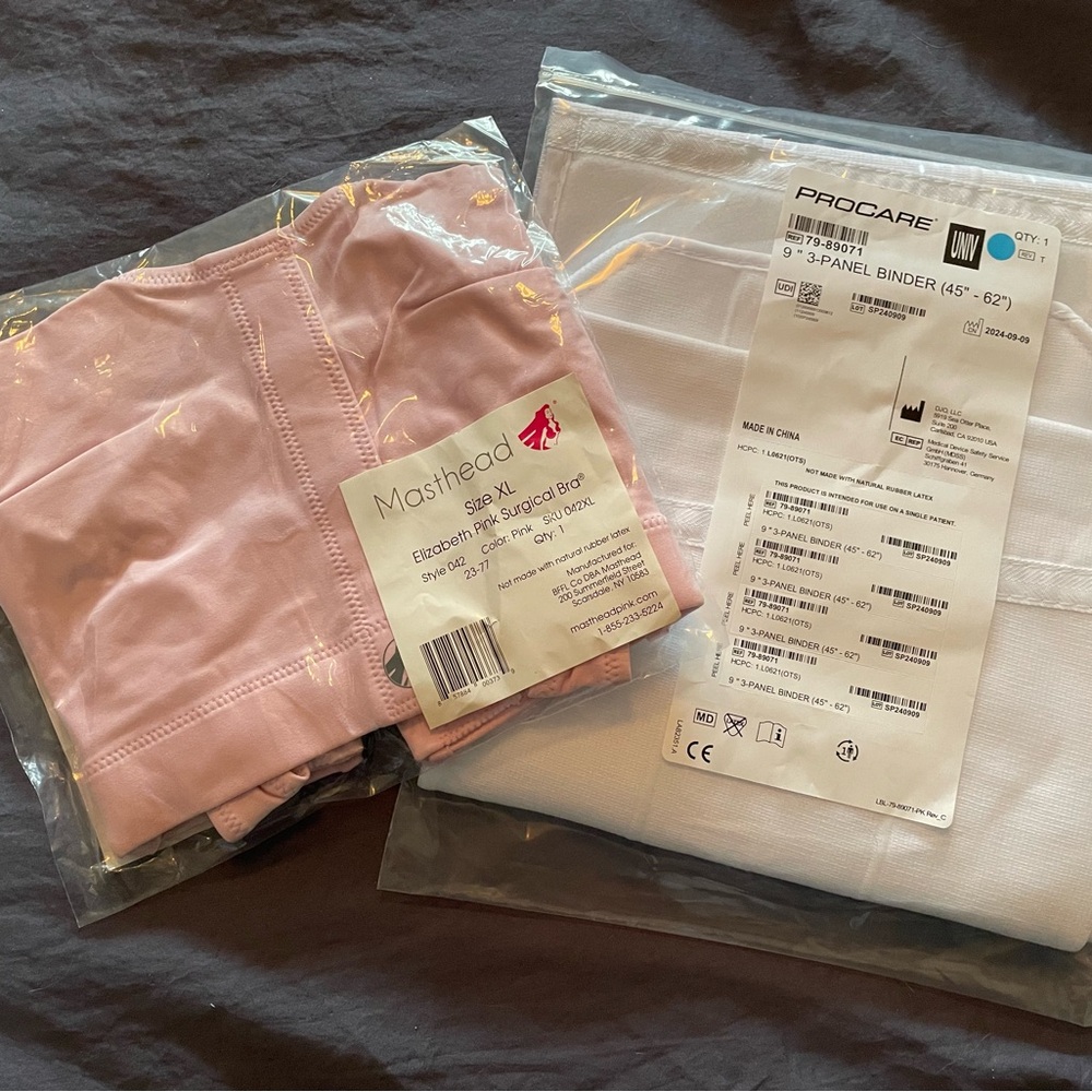 NWT Masthead Elizabeth Pink Surgical Bra XL + 9” 3 Panel Abdominal Binder